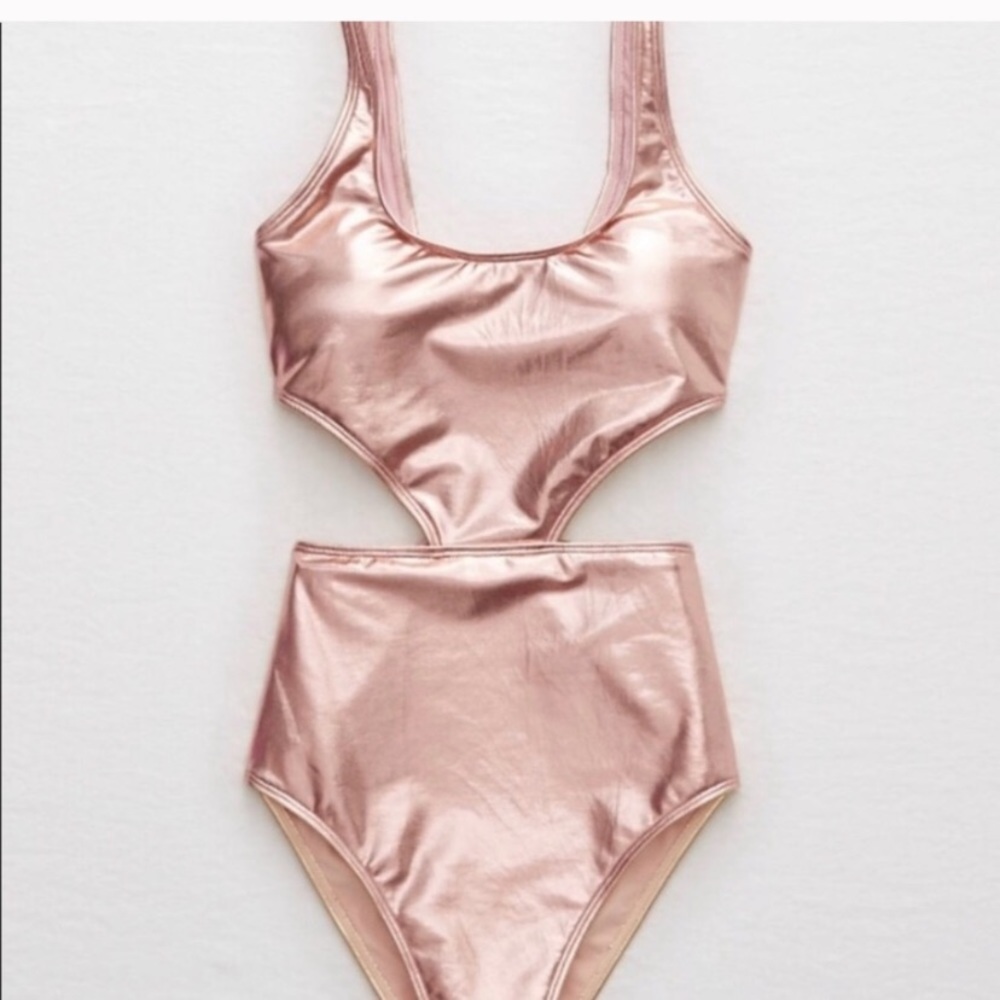 Aerie Rosegold Cutout One Piece Swimsuit